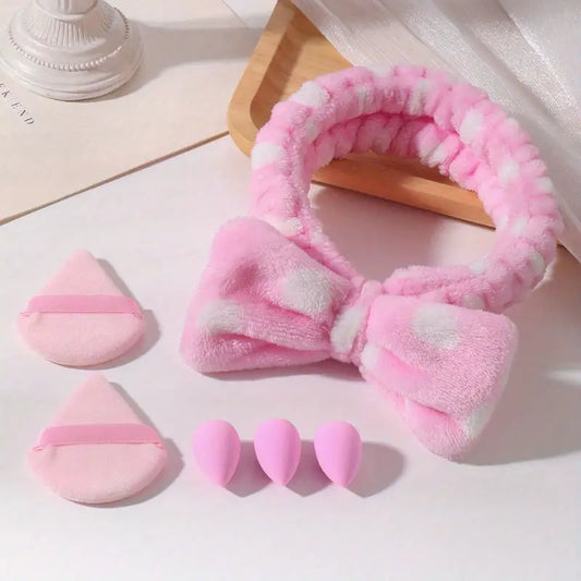 6-Piece Beauty Makeup Tool Set: Triangle Makeup Puffs, Headband, Reusable Makeup Sponges